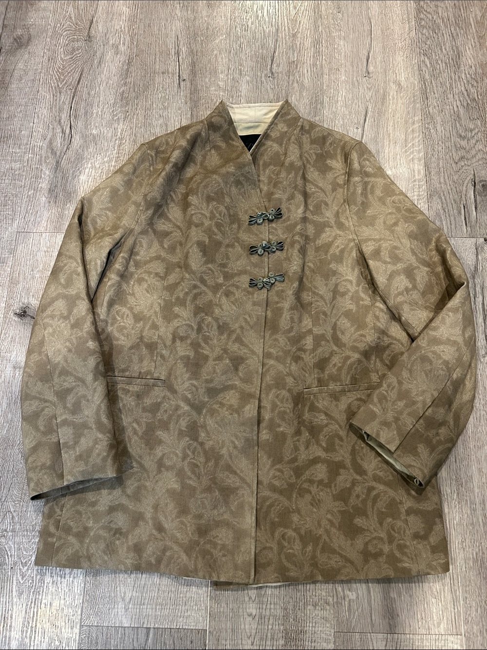 Zara Boho Asian Inspired Open Collar Frog Closure Jacket Floral Tapestry NWT - Picture 10 of 12